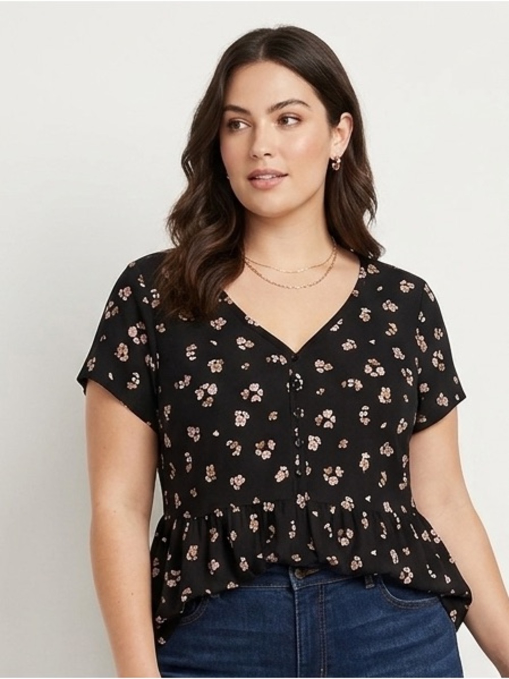 Ricki’s Peplum Floral Black Top Size Large - NWOT